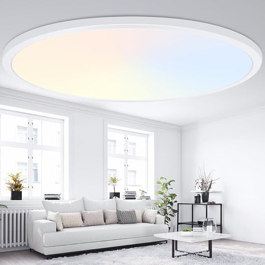 19 Inch Dimmable Large Flush Mount Ceiling Light Fixture, 4200LM | 36W 2700K/3000K/4000K/5000K/6500K Selectable Round Flat Panel Light, 0.67" Ultra Thin LED Ceiling Lamp for Living Room, White