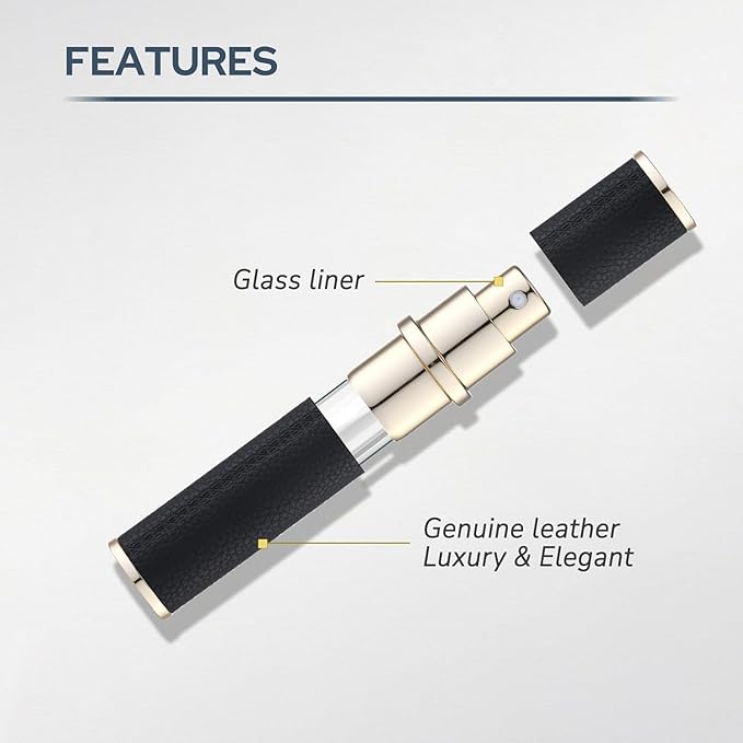 Travel Perfume Bottle Refillable - Mini Portable Cologne Atomizer Sprayer - Empty Travel Size Fragrance Pump Dispenser Container for Man - 10ml Black 2PCS Small Pocket Leather Refill Sample