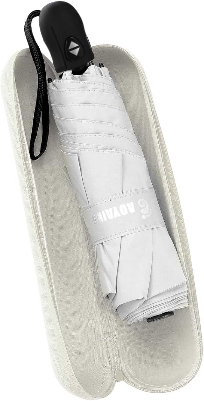 GAOYAING Mini Compact Travel Umbrella with Reflective Safety Stripes, Portable Folding Design with Case