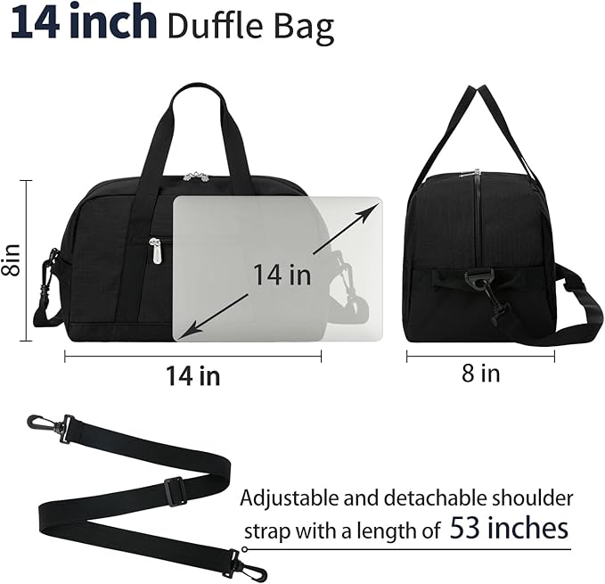 Small Gym Bag 14 inch lightweight Carry On Mini Duffel Bag for Travel Sport - Black
