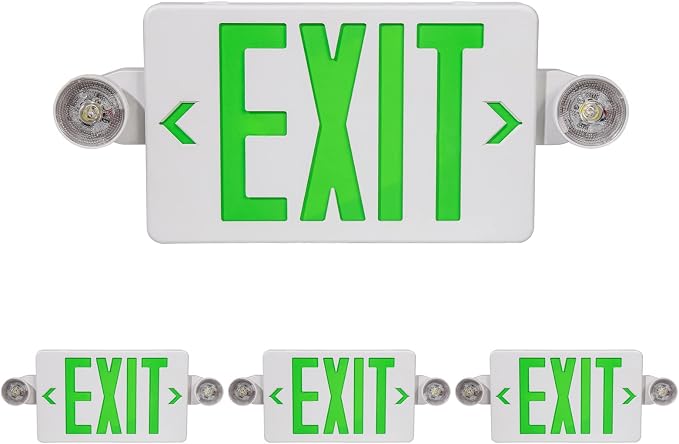 GZRUIYANG Exit Sign With Emergency Lights Green, LED Exit Light With Battery Backup, UL 924 Certified, AC 120/277V, Commercial Lights Combo for Business - 4 Pack