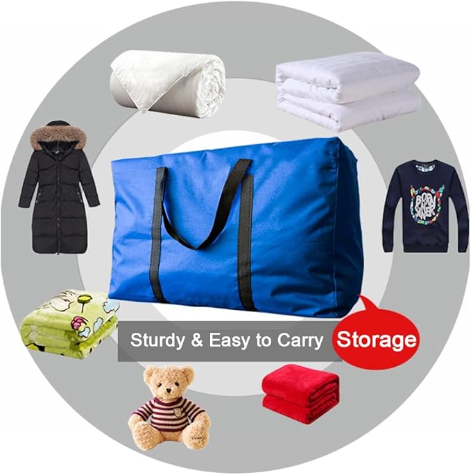 Extra Large Moving Bags with Strong Zippers & Carrying Handles, Storage Bags Storage Totes for Clothes, Moving Supplies, Space Saving Oversized Storage Bag Organizer for Moving, Traveling (4 Pack)