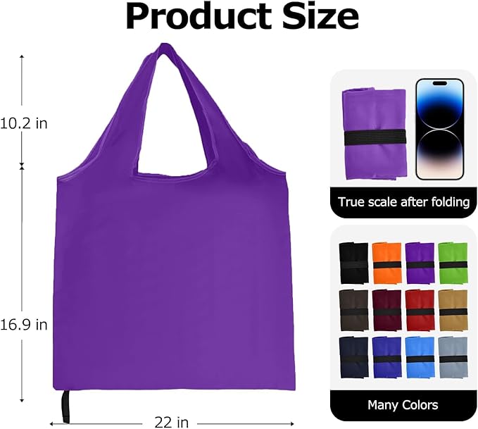 Washable Reusable Grocery Bags, Foldable Reusable Shopping Bags, Polyester Tote, Pocket Size Carrier