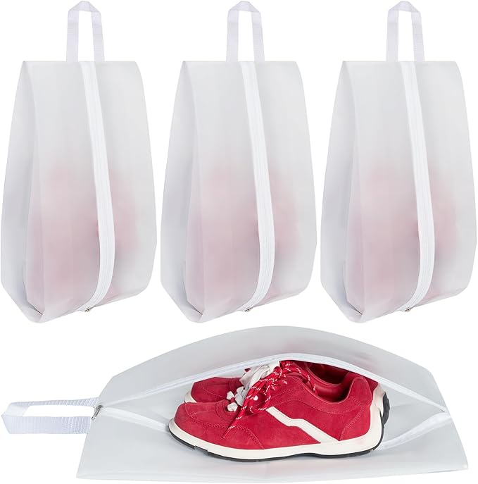 Vorspack Shoe Bags for Travel - 4 Pack Large Transparent Shoe Organizer with Handle Dustproof Shoe Bag Reusable Shoe Storage Bags for Men & Women