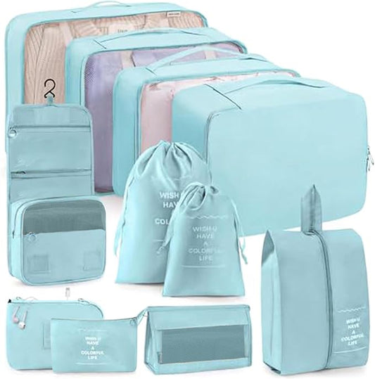 Packing Cubes 11 PCS, Mesh Breathable Luggage Organizers Bags, Packing Organizers, Durable Travel Essentials Bags Set, Travel Packing Organizers, Lake blue