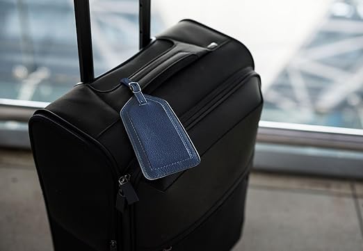 Navy Genuine Top Grain Leather Luggage Tag