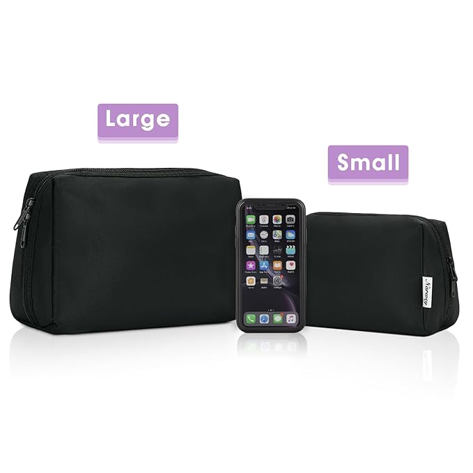Narwey Travel Cosmetic Bag Organizer Toiletry Bag Make Up Bags with Compartments for Women Girls (Large, Black)