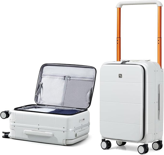 Hanke Top Opening Carry On Luggage, 20 Inch All-PC Aluminum Frame Wide Handle Luggage, Hard Shell Trunk Suitcase with Spinner Wheels, TSA Airline Approved (Smoke White, 40L)