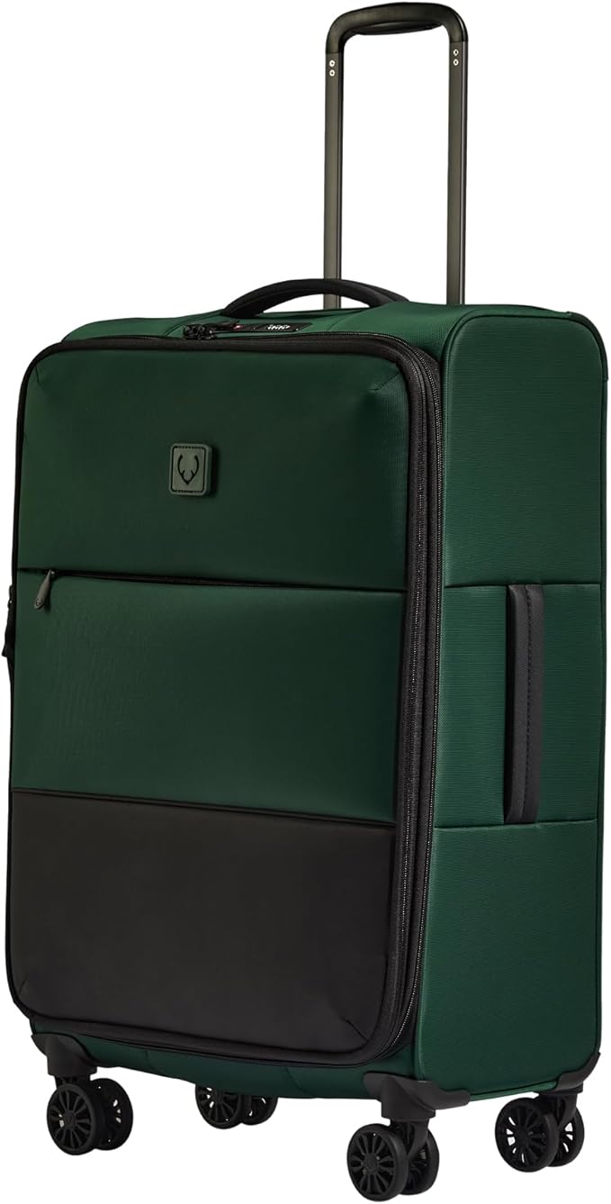 ANTLER - Soft Stripe Medium Luggage - 27" Softside Suitcase, Adjustable Handle, 4 Spinner Wheels, Lightweight, Expandable, TSA Lock - Recycled Polyester Luggage - 71cm, Antler Green
