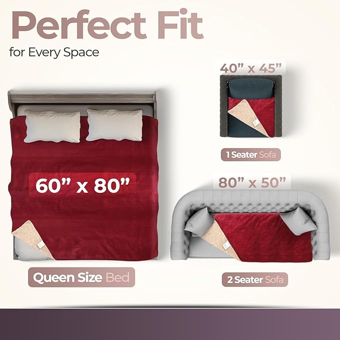 Sacred Weapon Waterproof Blanket for Bed Intimacy – Mini Sherpa & Fleece Throw – Waterproof Blanket for Couch, Absorbent & Leak Proof – Love Blankets for Couples Intimacy Waterproof – Dark Red, 40x45