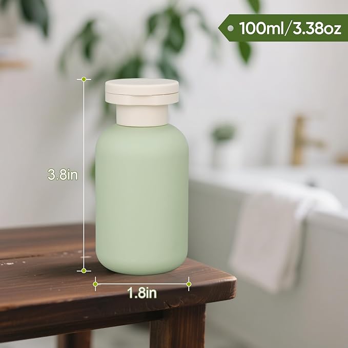 DEMORA 3.4 oz Travel Size Bottles TSA Approved for Toiletries, Leak Proof Plastic Travel Squeeze Bottles Refillable Toiletry Containers with Flip Caps and Labels for Shampoo Lotion (Green, 4 Pcs)