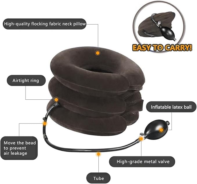 Cervical Neck Traction Device for Instant Neck Pain Relief - Inflatable & Adjustable Neck Stretcher Neck Support Brace, Neck Traction Pillow for Home Use Neck Decompression (Classic Gray)