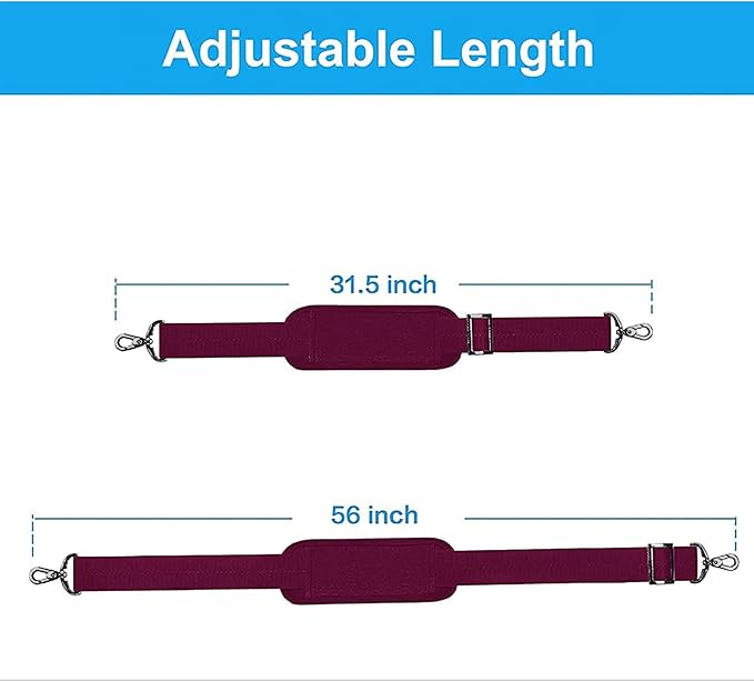 MOSISO 56 inch Shoulder Strap, Adjustable Thick Soft Universal Replacement Non-Slip Fit Padded with Metal Swivel Hooks for Laptop Shoulder Bag/Laptop Messenger Bag/Crossbody Bag, Wine Red