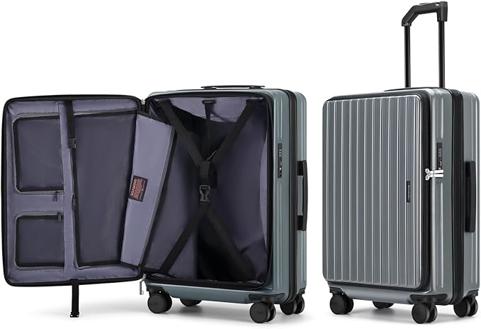 ROAMING 26-Inch Checked Luggage Expandable Front Opening Rolling Vacation Suitcase with Spinner Wheels and TSA Lock Cup Holder, PC Hard Shell Travel Trolley Case for Shout Business Trips,Livid green