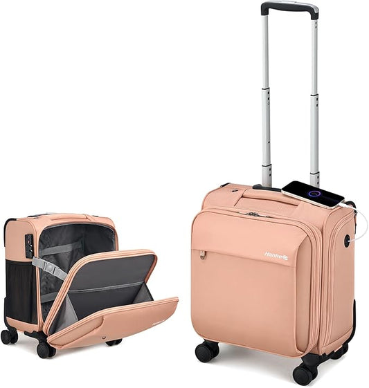 Hanke 16 Inch Underseat Carry On Luggage with Wheels Small Suitcase Softside Luggage Bags for Travel Lightweight Suitcases with Wheels Travel Luggage Personal Item for Men and Women(Pink)