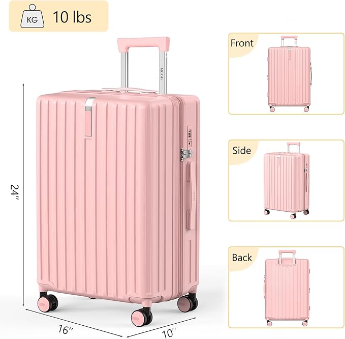 24 Inch Expandable Luggage with Wheels Checked Bag Luggage Hard Shell PC Suitcases Lightweight Travel Checked Luggage Medium Suitcase with Lock for Woman Men Travel
