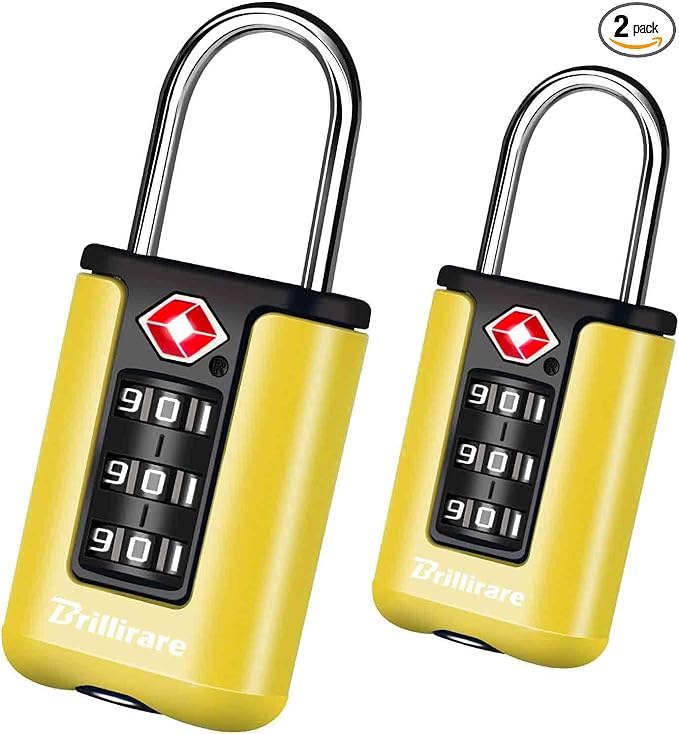 2 Pack TSA Approved Luggage Locks, Combination Travel Padlock, 3-Digit Waterproof Lock, TSA Outdoor Keyless Resettable Lock for Lockers, Bags, Backpack, Gym, Gate-Yellow