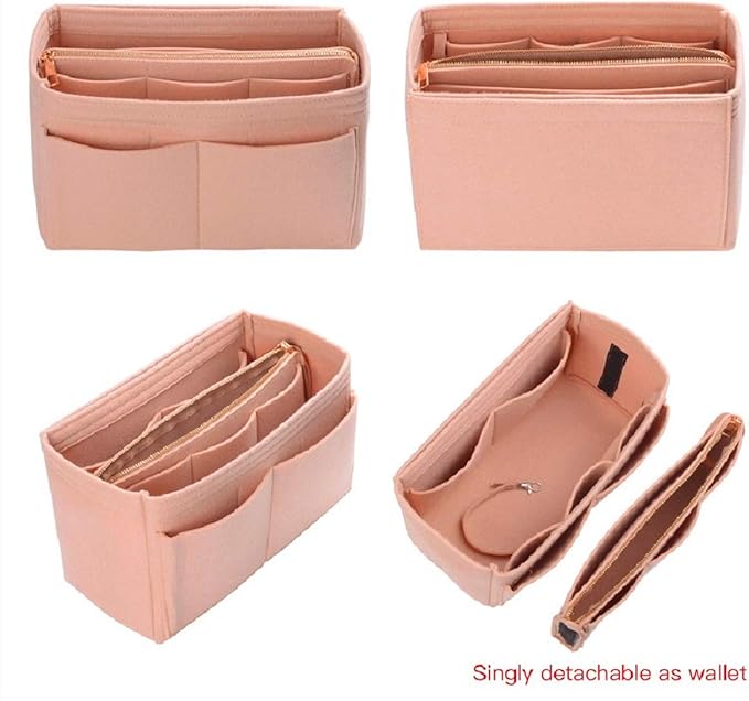 ZTUJO Purse Organizer Insert, Felt Bag Organizer with Metal Zipper, Handbag & Tote Shaper, For Speedy Neverfull Tote, 7 Sizes