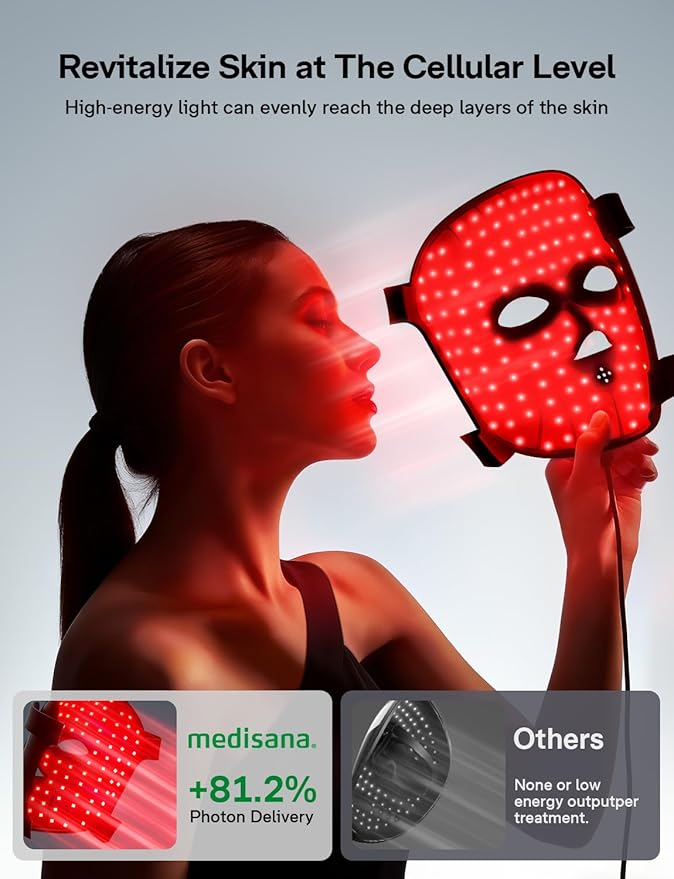 Medisana 3D Red Light Therapy Mask for Face, 336 LEDs Light Therapy Mask with 3 Modes - NIR 830nm, Red 630nm, Blue 415nm - Cordless & Rechargeable LED Face Mask for Home, Skincare Gifts for Women Mom