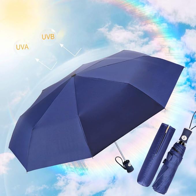 DBA FDJASGY Sun Umbrella Compact Folding Travel Umbrella Auto Open and Close for Windproof, Rainproof & 99.9% UV Protection Parasol with Black Anti-UV Coating