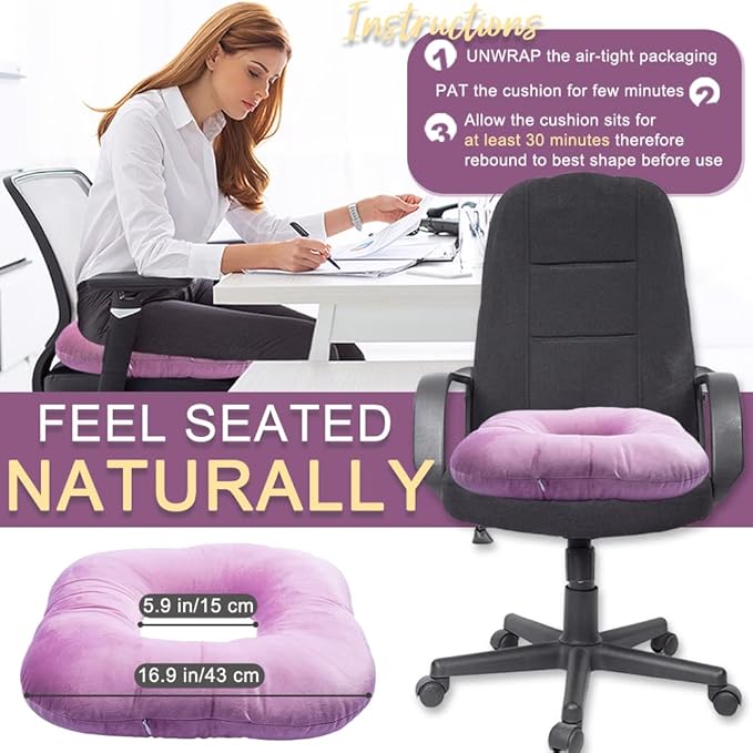 Stuffed Donut Pillow Seat Cushion | for Tailbone and Coccyx Pain, Hemorrhoids, Bed Sores, Pregnancy, Prostate, Surgery Recovery, Sitting Pressure Relief, for Home, Office and Car (Fuchsia pink)