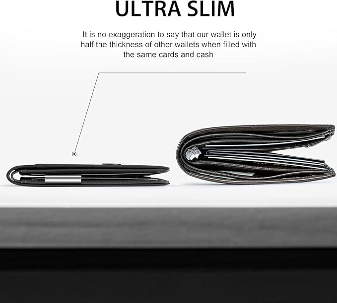 GSOIAX Slim Wallet for Men Rfid Blocking Leather Bifold Front Pocket Carbon Fiber Credit Card Holder Novelty Wallets With Gift Box (Black-money clip)