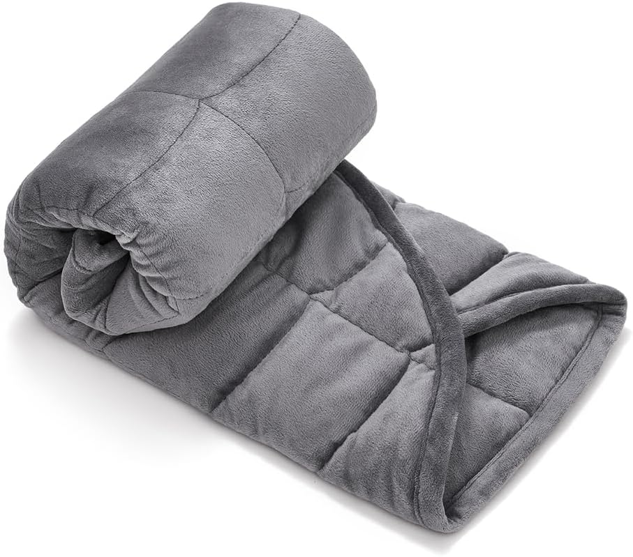 TONGDADA Weighted Lap Blanket 7lbs for Adult,Perfect for Relaxation, Lounging, Napping, Sleeping & Travel,Luxury Minky Weighted Body Blanket,Weighted Throw Blanket-Dark Grey Minky, 29" x 24"