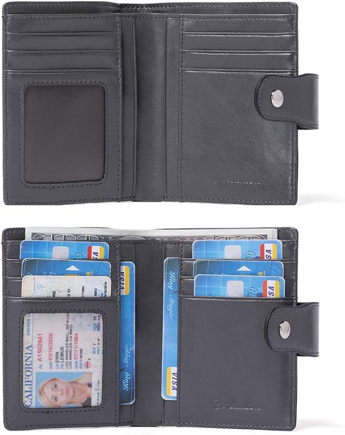 BOSTANTEN Women Leather Wallet RFID Blocking Small Bifold Zipper Pocket Wallet Card Case Purse with ID Window