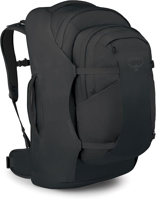 Osprey Farpoint 70L Men's Travel Backpack - Large Adjustable Travel Bag with Detachable Daypack, Black