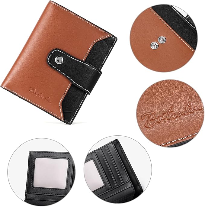 BOSTANTEN Women Leather Wallet RFID Blocking Small Bifold Zipper Pocket Wallet Card Case Purse with ID Window