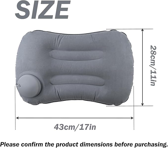 Alovexiong Inflatable Camping Pillow - Ultralight Travel Air Pillows for Neck Lumbar Support, Press-to-Inflate Design, Blow Up Pillow for Camping, Hiking, Backpacking (Grey)