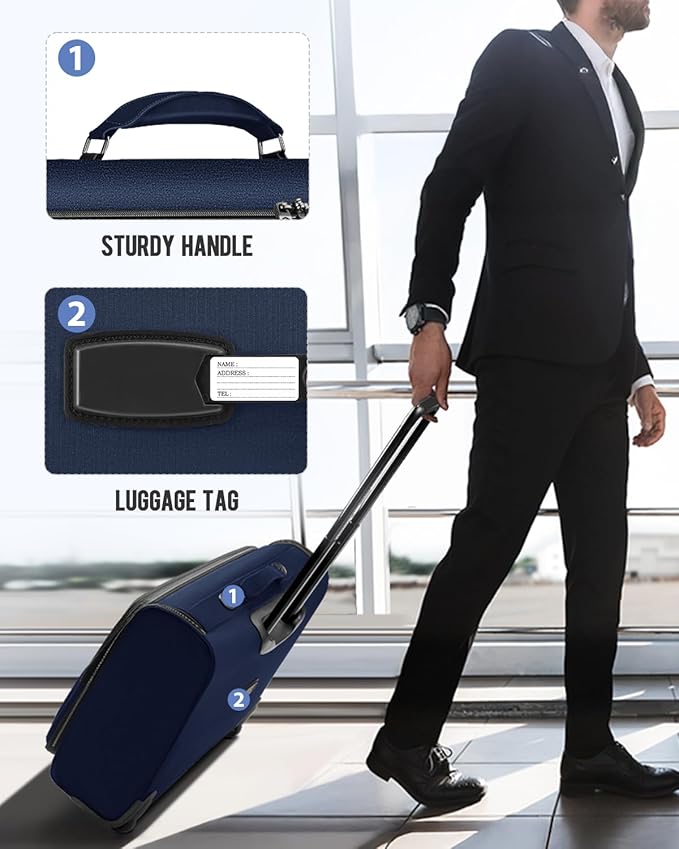 MATEIN Rolling Garment Bags for Travel, Large 2-Wheeled Suit Carrier Fits 17.3Inch Laptop, Foldable Travel Suit Bag With Wheels & 2 Packing Cubes, Check-in Suitcase Luggage for Business Trips, Blue