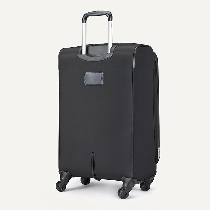 Amazon Basics 23" Medium Checked Softside Luggage Suitcase with Spinner Wheels, Expandable Space, Zippered Pockets, Telescopic Handle, Black