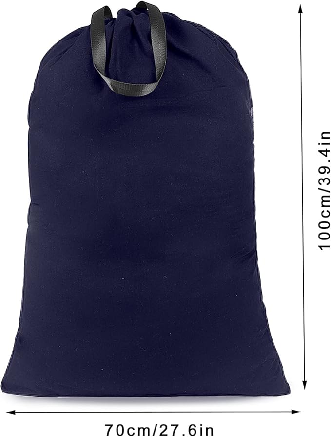 Heavy Duty Laundry Bag with Drawstring and Handle, Extra Large Travel Dirty Clothes Bag for Laundromat and Household, Durable Rip-Stop Laundry Hamper Liner, 28 x 40 Inch by SANFERGE, Navy Blue