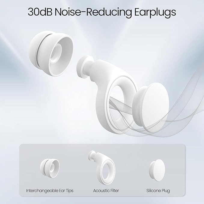 Jayine Ear Plugs for Sleeping Noise Cancelling, Soft Silicone Ear Plugs Hearing Protection 30dB, Reusable Earplugs for Concert, Festival, Sleep and Noise Sensitivity - White