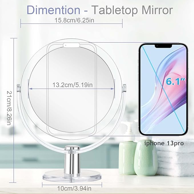 CLSEVXY Vanity Makeup Mirror with Stand, 1X/15X Magnification Double Sided 360 Degree Swivel, Portable Table Desk Counter top Magnifying Mirror, Tabletop Mirror for Bedroom or Dorm Room, 6.25 Inch