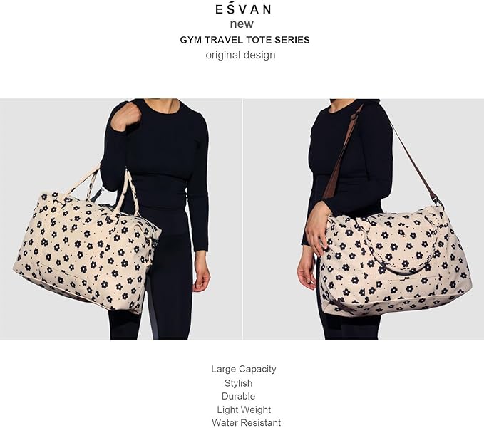 ESVAN Travel Tote Duffel Gym Bag,Weekender Overnight Carry-on Tote Crossbody Bag with Wet Pocket and Trolley Sleeve Upgraded