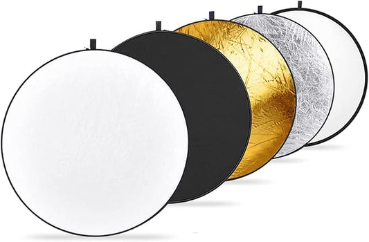 NEEWER 22 Inch/60 Centimeter Light Reflector Light Diffuser 5 in 1 Collapsible Multi Disc with Bag - Translucent, Silver, Gold, White, and Black for Studio Photography Lighting and Outdoor Lighting | Multi Disc with Bag, Translucent, Silver, Gold, Whit...