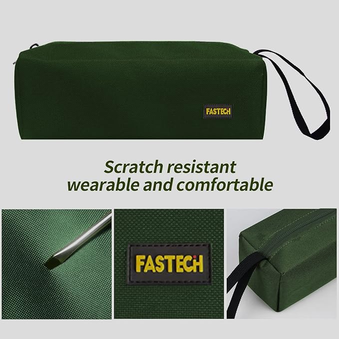 FASTECH 1-Pack Zipper Utility Tool Bag, Small Zipper Bags/Multi-purpose Tool Pouch Tote Bags Storage Organizer for Screwdrivers, Pliers, Nut Drivers Gifts to Men/Women. (Green)