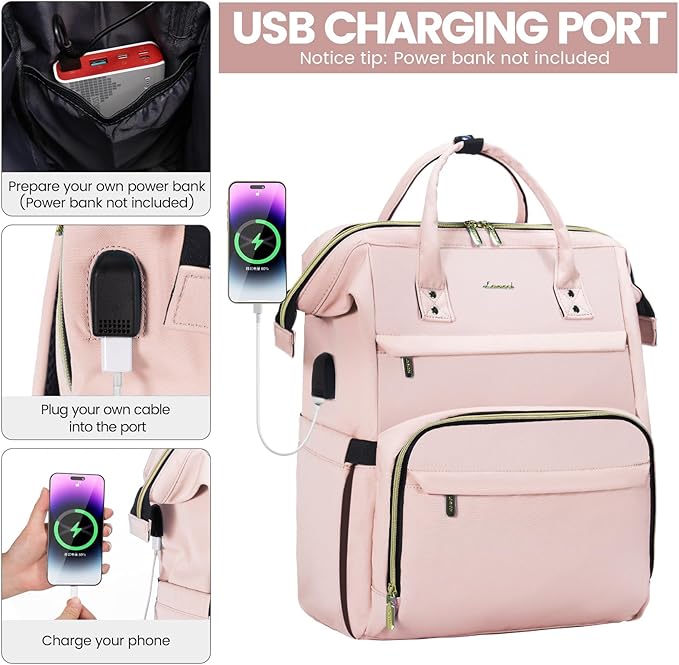 LOVEVOOK Laptop Backpack for Women,15.6 Inch Professional Womens Travel Backpack Purse Computer Laptop Bag Nurse Teacher Backpack,Waterproof College Work Bags Carry on Back Pack with USB Port, Pink