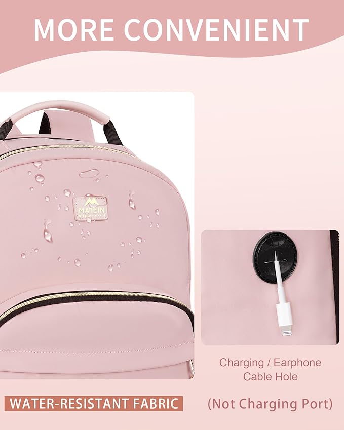MATEIN Pink Laptop Backpack, 17 Inch TSA Approved Travel Carry On Backpack for Women, Large Work Compuer Bag with Charging Hole & Luggage Strap, Water Resistant Anti Theft College Nurse Bag