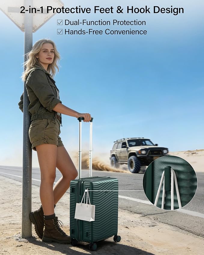 MILADA 28 Inch Large Expandable Checked Luggage - Hardshell Spinner Suitcase with 8 Wheels, TSA Lock, Durable PC Shell, Extra Large Capacity for Extended Travel, Lightweight Suitcase, Blackish Green