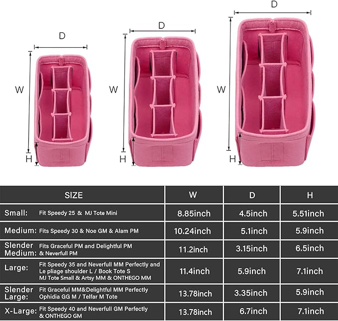 ZTUJO Purse Organizer Insert, Felt Bag Organizer For Handbag, 13 Colors, 6 Sizes (Small, Pink)