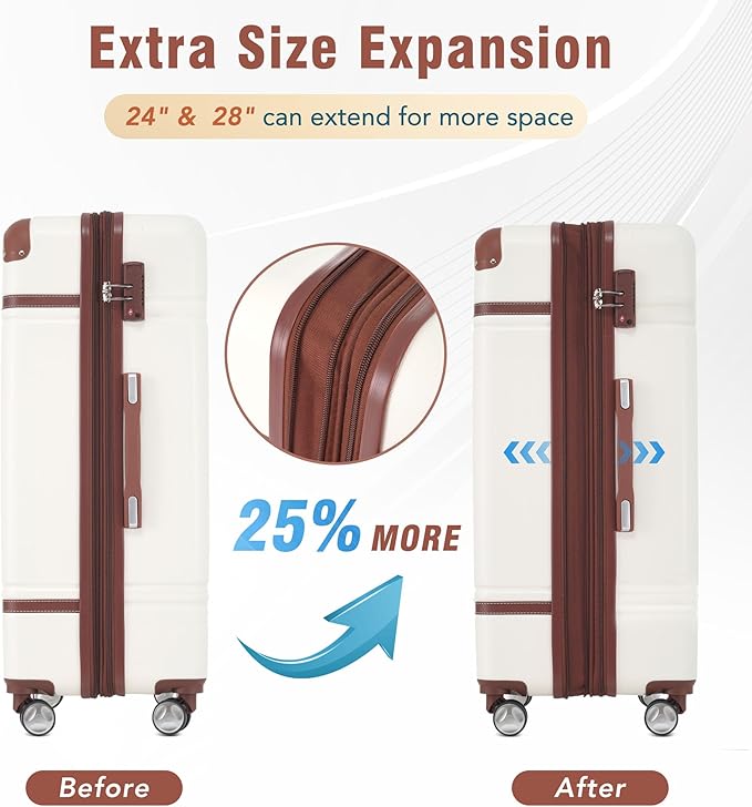 Merax Suitcase Set 28 inches Expandable Luggage with TSA Lock Spinner Wheels Hardshell Lightweight Vintage Luggage with Travel Bag,White