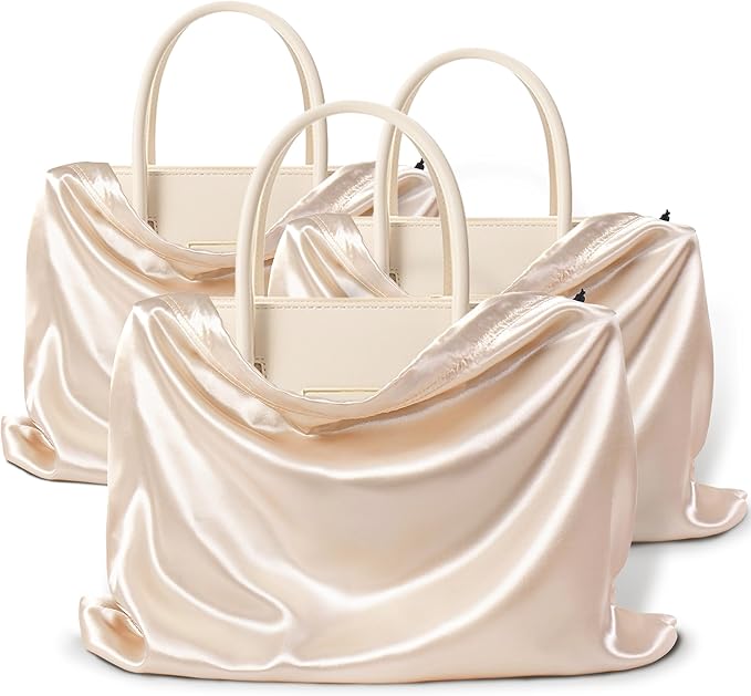 Vonty 3 Pack Silky Dust Bags for Shoes and Purses, Satin Drawstring Bag for HandBags Boots - Beige Shoe Bag Silk Dust Cover Bag Protector Travel Storage Pouch(23.6 x 19.6 In)
