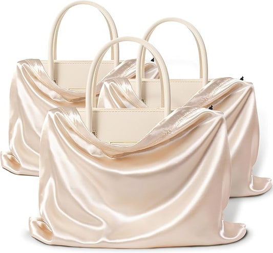 Vonty 3 Pack Silky Dust Bags for Shoes and Purses, Satin Drawstring Bag for HandBags Boots - Beige Shoe Bag Silk Dust Cover Bag Protector Travel Storage Pouch(23.6 x 19.6 In)