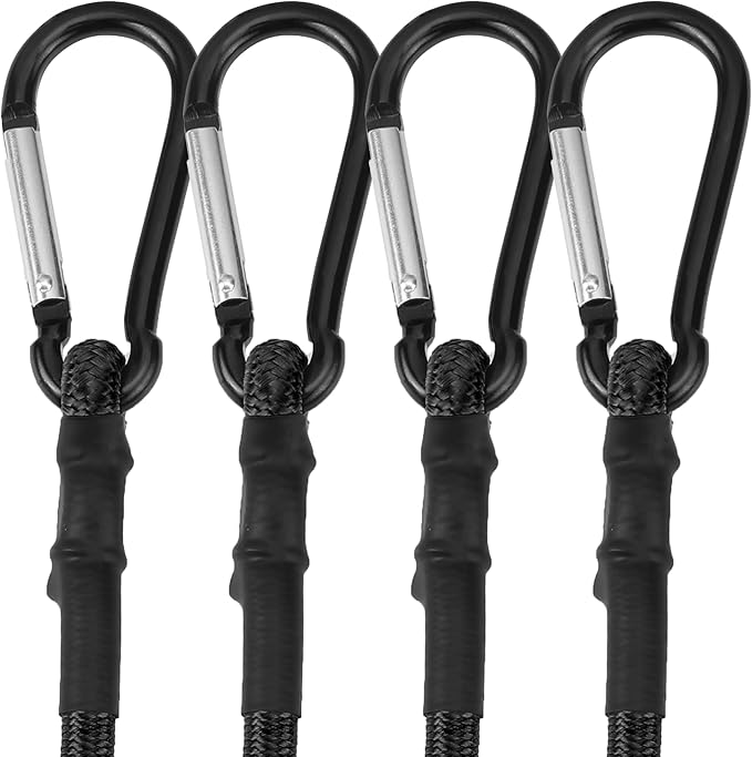 WORKPRO 24 Inch Bungee Cords with Hooks, 4 Pack Superior Rubber Heavy Duty Bungee Straps Strong Elastic Rope for Outdoor Tent, Luggage Rack, Camping, Cargo, RV, Bike, Transporting, Storage, Black