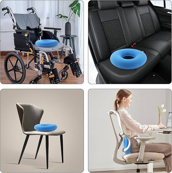2 Pack Inflatable Donut Pillow Ring Seat 15 Inch Round Portable Donut Cushion Pillow for Home Office Chair Wheelchair Car, 2 Colors
