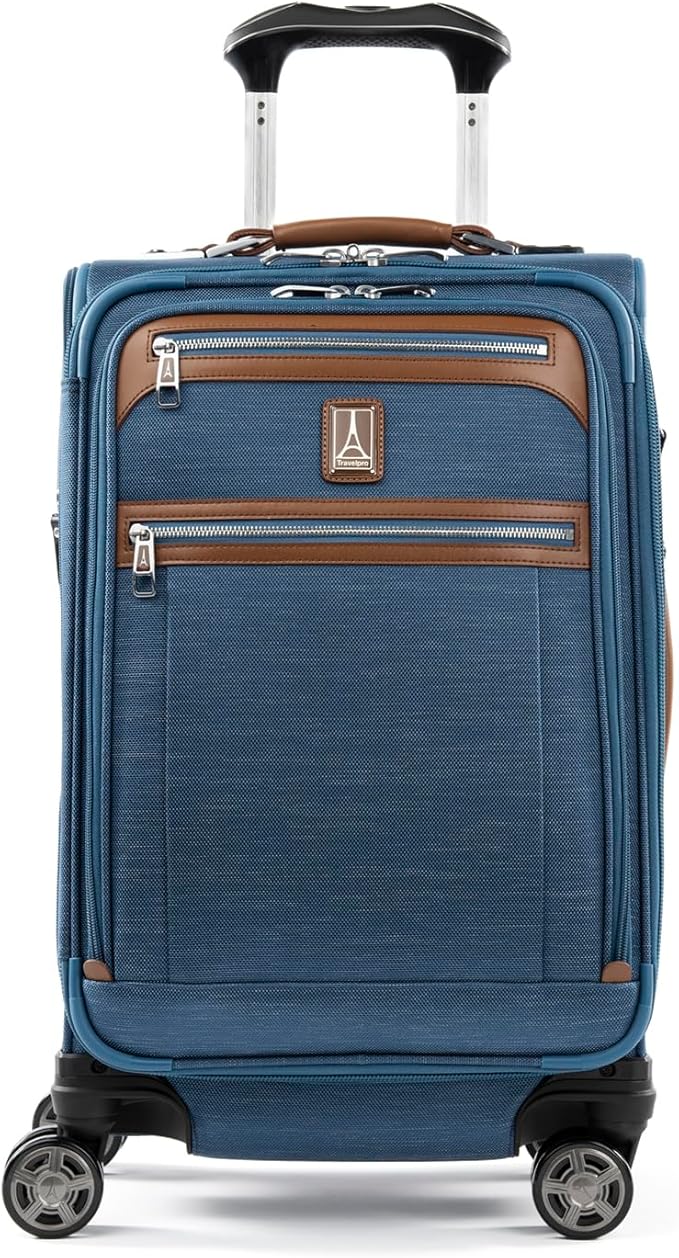 Travelpro Platinum Elite Softside Expandable Carry on Luggage, 8 Wheel Spinner Suitcase, USB Port, Suiter, Men and Women, Coastal Blue, Carry On 21-Inch