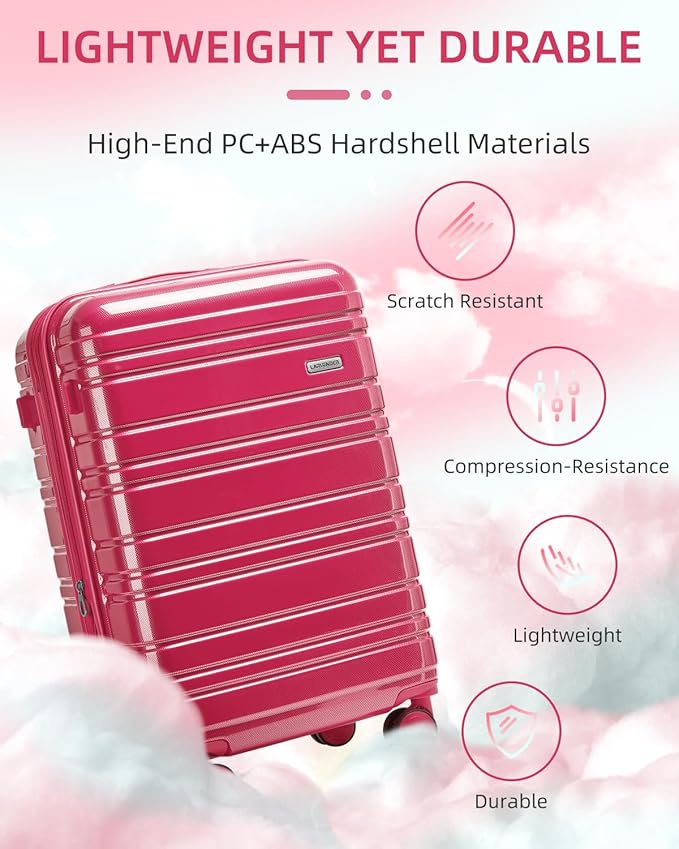 LARVENDER Luggage Sets 6 Piece Hardside Expandable Suitcase with Wheels TSA Lock, PC+ABS Hardshell Lightweight Travel Luggage Sets for Women, Glossy Verry Berry, 6 Piece Set